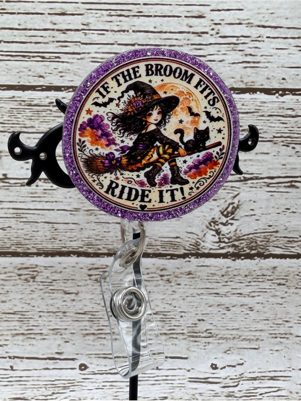 Purple Witch Badge Reel – If The Broom Fits, Ride It